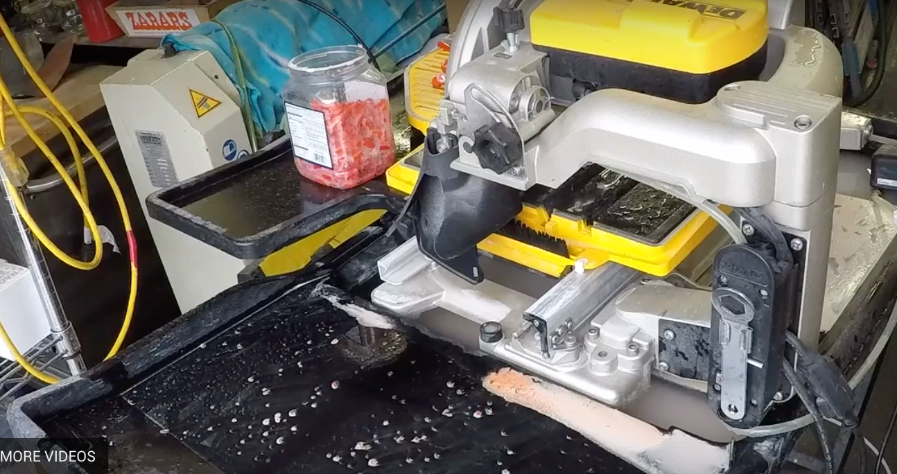Cleaning a Wet Tile Saw Dewalt after cutting Glass. Al Heilman Art