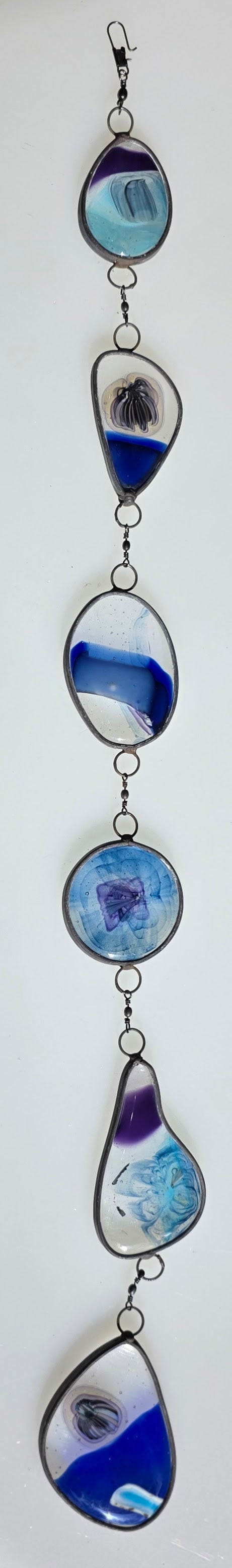 Blue Register  One-of-a-Kind Glass Chain Hanging Sculpture