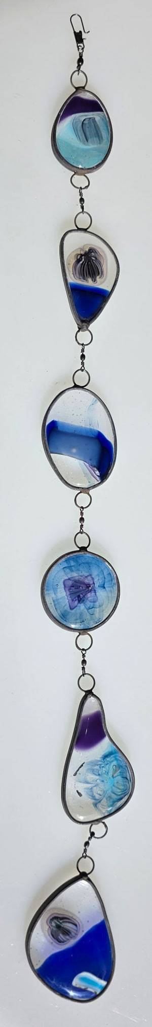 Blue Register  One-of-a-Kind Glass Chain Hanging Sculpture