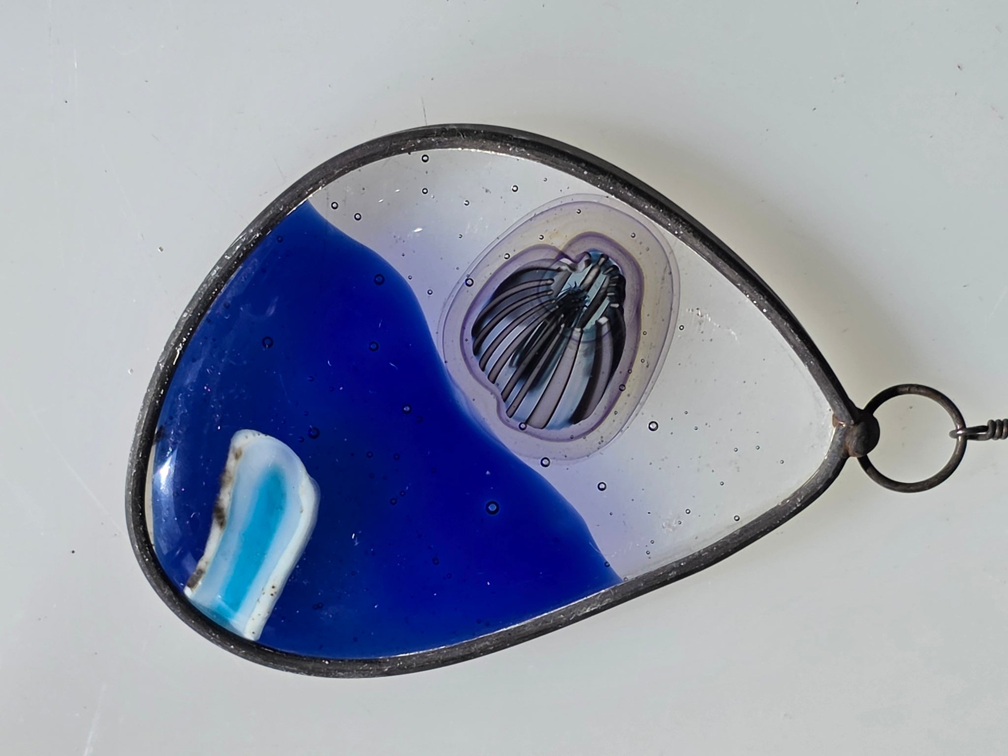Blue Register  One-of-a-Kind Glass Chain Hanging Sculpture