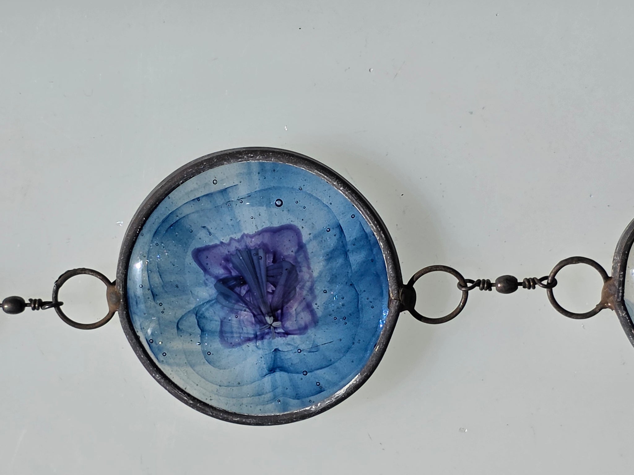 Blue Register  One-of-a-Kind Glass Chain Hanging Sculpture