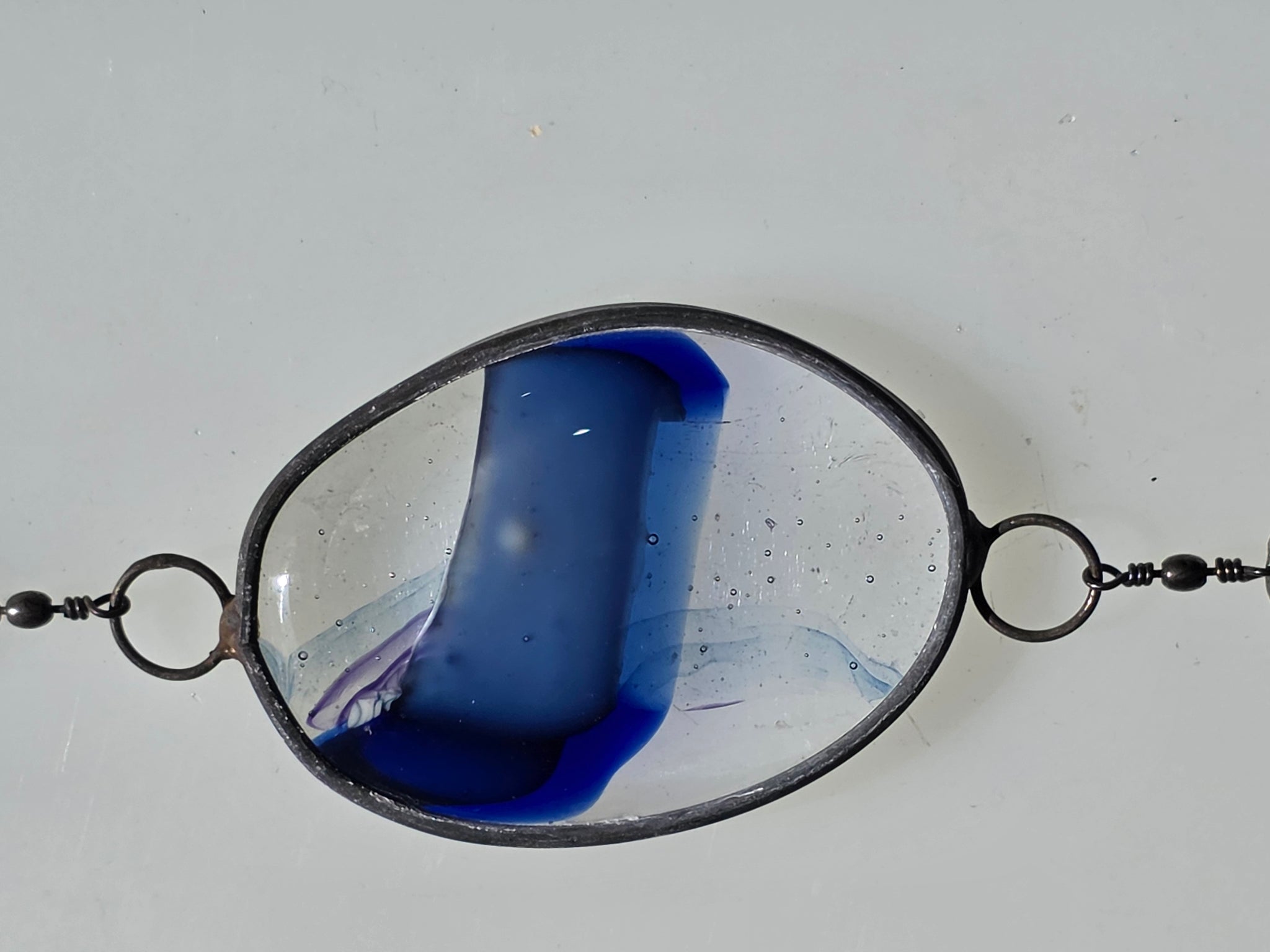 Blue Register  One-of-a-Kind Glass Chain Hanging Sculpture