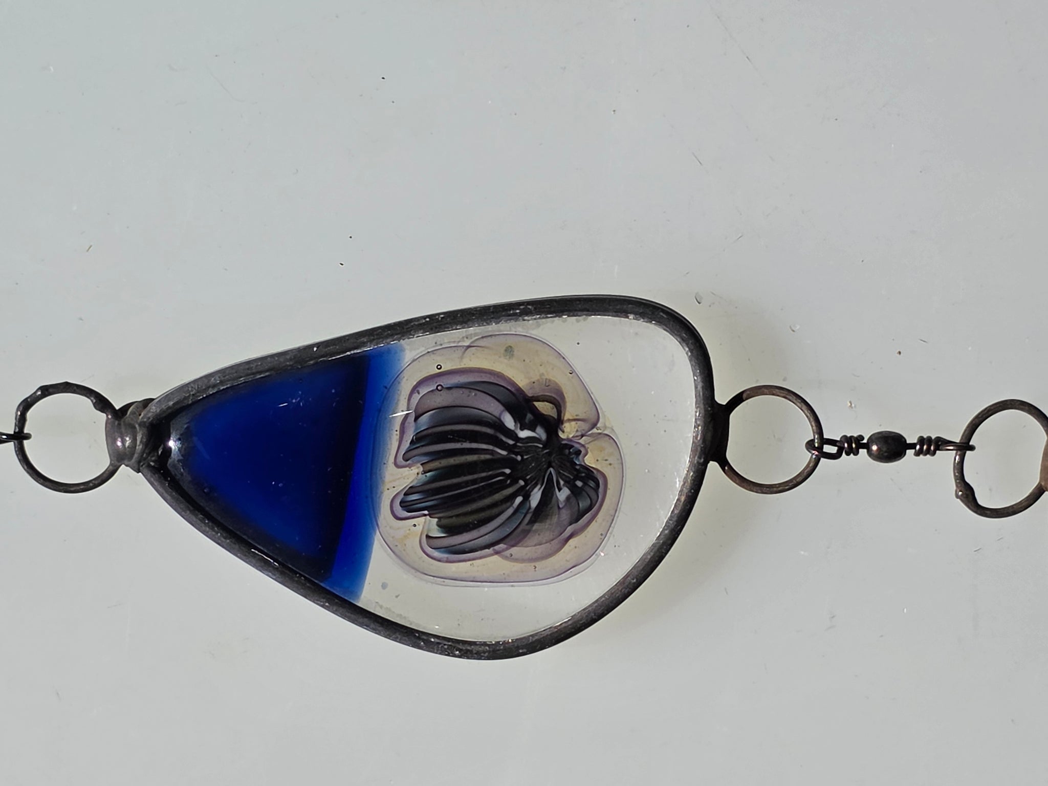 Blue Register  One-of-a-Kind Glass Chain Hanging Sculpture