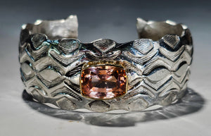 Padparadscha Sapphire and Fine Silver Bracelet — 18K Gold Bezel