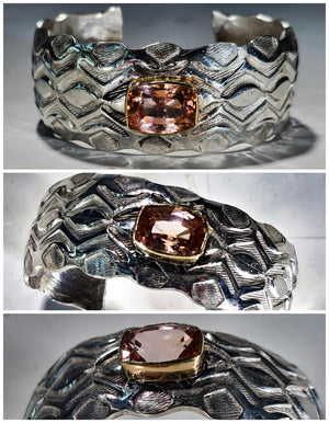 Padparadscha Sapphire and Fine Silver Bracelet — 18K Gold Bezel